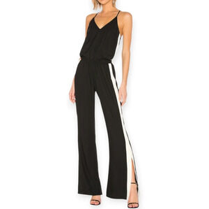 Amanda Uprichard Track Jumpsuit with Contrast Piping and Side Slits Small